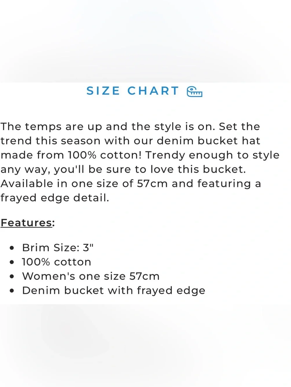 The Frayed Denim Bucket Hat 100% Cotton